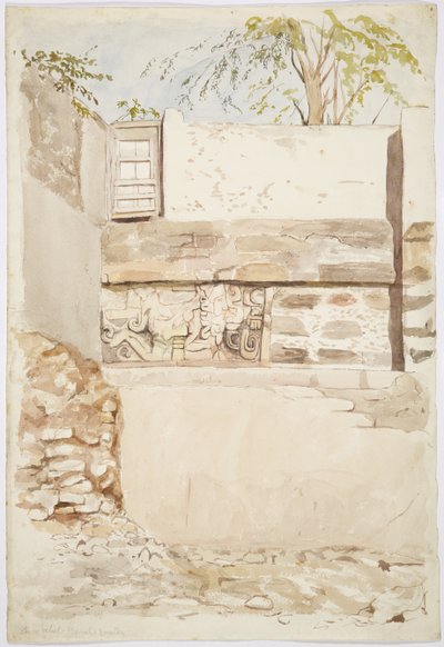 Een stenen reliëf in een huiswand uit Izamal, Yucatan, Mexico door Adela Breton