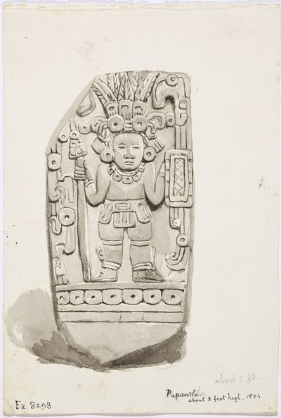 Een stenen standbeeld uit Papantla door Adela Breton