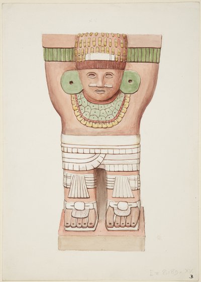 Kariatide van de buitenkamer, Tempel A, balspeltempel, Chichen Itza, Mexico door Adela Breton