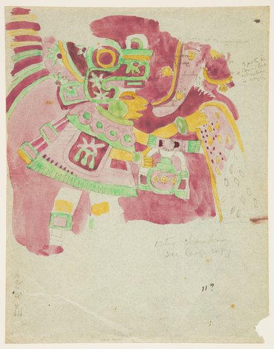 Schildering van een fresco uit de buitenkamer, Penafiel, Teotihuacan, Mexico door Adela Breton