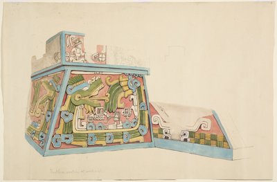 Schilderij van een stenen reliëf uit Xochicalco, Mexico door Adela Breton