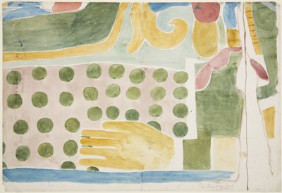 Schilderij van een deel van een muurschildering die mensenoffer uitbeeldt boven de binnendeur, binnenkamer van de Bovenste Tempel van de Jaguars, Chichen Itza door Adela Breton