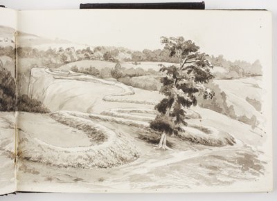 Schetsboek van inkt- en grafiettekeningen en aquarellen door Adela Breton