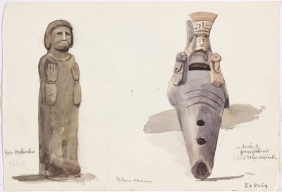 Stenen figuren van Malinalco, Toluca, Mexico door Adela Breton