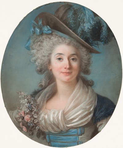 Een modieuze edelvrouw met een gevederde hoed door Adelaide Labille Guiard
