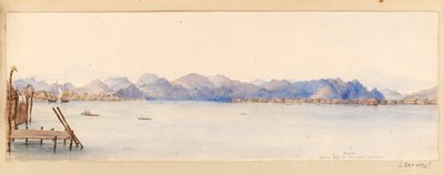 Borneo - Uitzicht op de rivier vanuit ons huis uit West-Indië, Noord-Amerika en Borneo plakboek, ca. 1845 door Admiral Sir Edward Gennys Fanshawe