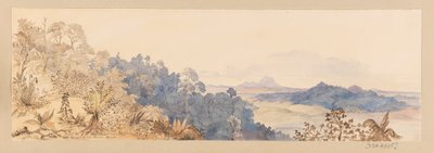 Van Quop Mountain of Het Dorp van de Sunta Dyaks uit West-Indië, Noord-Amerika en Borneo plakboek door Admiral Sir Edward Gennys Fanshawe