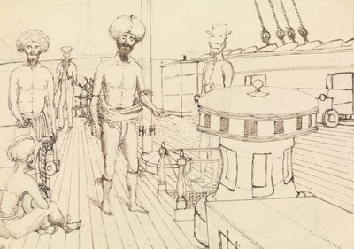 Seru [Seru Epenisa Cakobau (Thakombau)], aan boord, en Masomalua (met de hoed), okt 1849 [Fiji] door Admiral Sir Edward Gennys Fanshawe