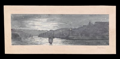De monding van de Tyne, met Noord- en Zuid-Schields, bij maanlicht, c.1840 door Admiral Sir Edward Gennys Fanshawe