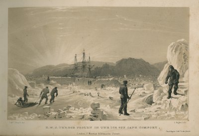 H.M.S. Terror bevroren in het ijs bij Cape Comfort door Admiral William Henry Smyth