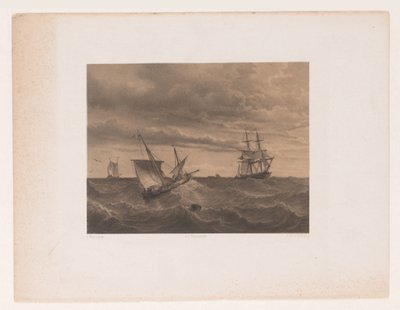 Zeilboten op wilde zee door Adolf Carel Nunnink