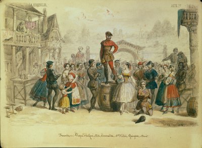 Toneelontwerp voor het ballet La Esmeralda door C. Pugni door Adolf Charlemagne