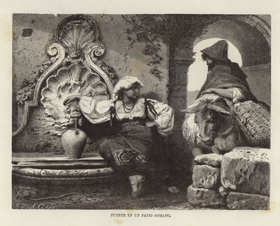 Fontein in een Romeinse binnenplaats door Adolf Closs