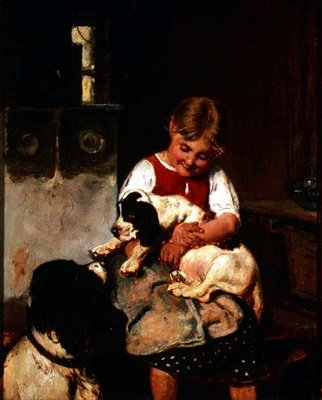 Jong meisje met puppy door Adolf Eberle