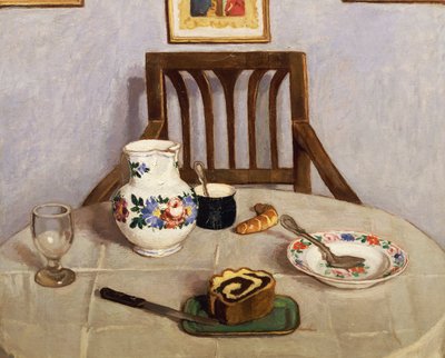 Stilleven met focaccia door Adolf Fenyes