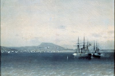 De Turkse Vloot bombardeerde de stad Feodosiya in 1878, 1878 door Adolf Fessler