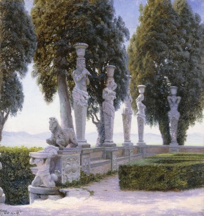 Plein met kariatiden in de tuinen van de Villa Farnese, Caprarola door Adolf Heinrich Hansen