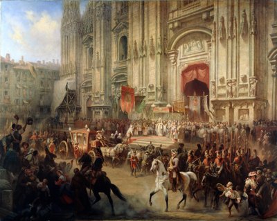Ceremoniële ontvangst van veldmaarschalk Alexander Suvorov in Milaan in april 1799, 1850s door Adolf Jossifowitsch Charlemagne