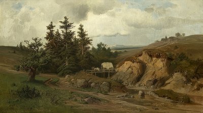 Landschap met een houten brug. 1858 door Adolf Kosárek