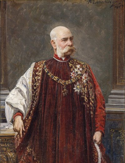 Portret van Franz Joseph I van Oostenrijk als Grootmeester van het Gulden Vlies, 1903 door Adolf Liebscher
