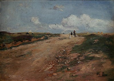 Landelijk pad in Schwalm met een meisje en ganzen door Adolf Lins