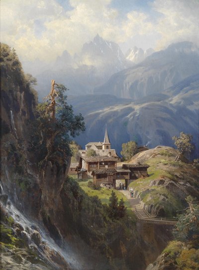 Dorp in de Berner Alpen door Adolf Mosengel