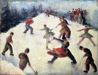 Winterschaatsscène ca. 1920 door Adolf Munzer