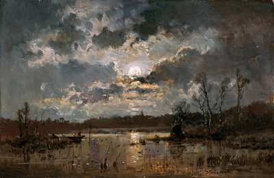 Maanlicht aan het meer door Adolf Stademann