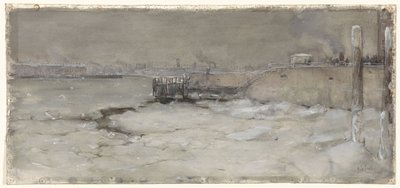 Het kruien van het ijs op de Maas te Rotterdam door Adolf le Comte