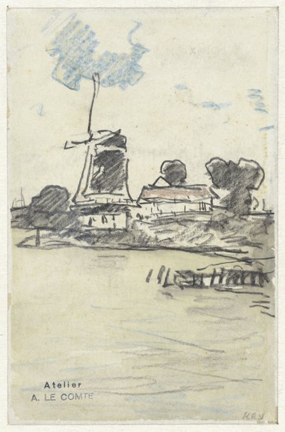 Molen aan het water door Adolf le Comte
