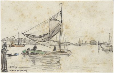 Zeilschepen op de Zaan bij Zaandam door Adolf le Comte