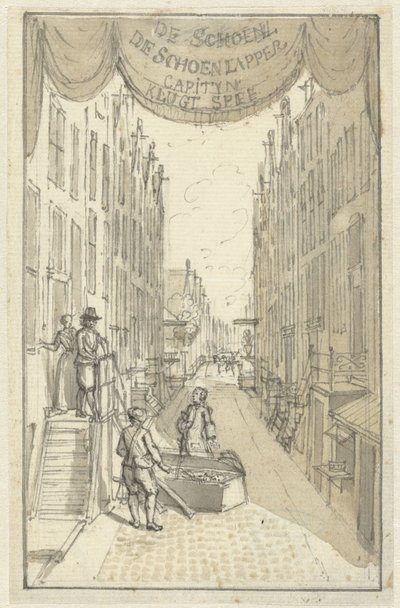 Ontwerp voor het titelblad voor het toneelstuk De Schoenlapper-Capityn of Krispyns Koddige Schakinge door Adolf van der Laan