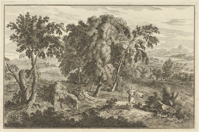 Vrouw door pijl geraakt in een arcadisch landschap door Adolf van der Laan