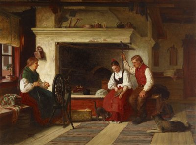 Bij de haard, een Ostrobothnische hofmakerij door Adolf von Becker