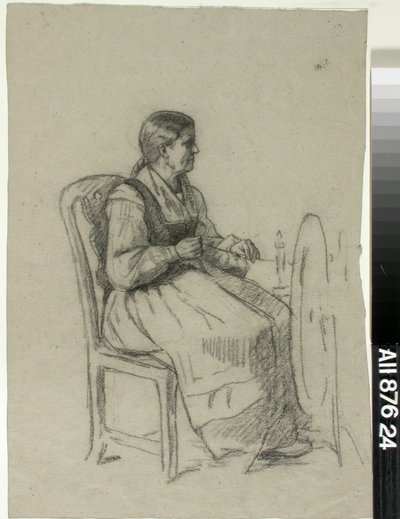 Spinnende vrouw door Adolf von Becker