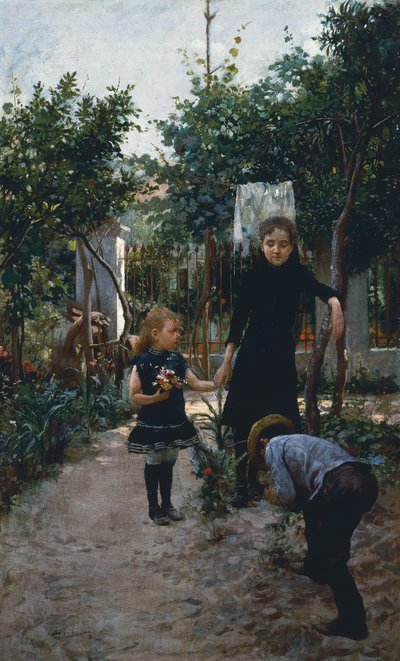 Kinderen in tuin door Adolfo Belimbau