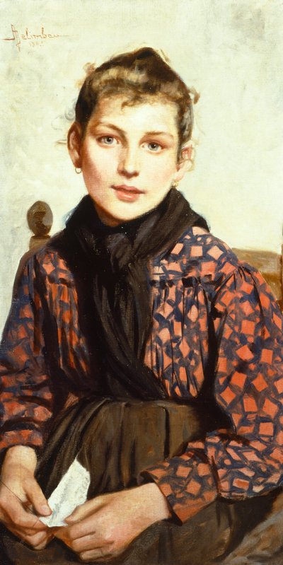 Zittend meisje door Adolfo Belimbau