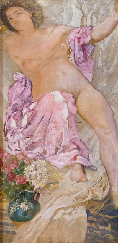 Vrouw met bloemen / naakte vrouw met rozen door Adolfo de Carolis