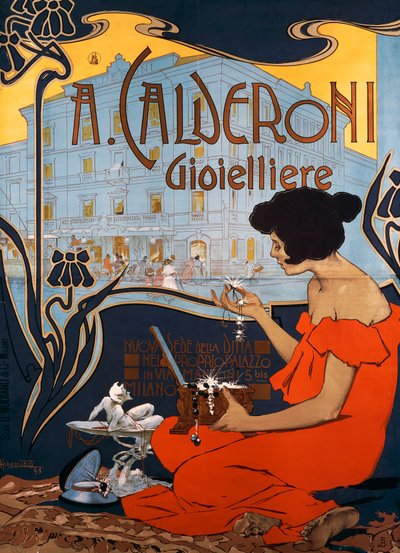 Reclameposter voor Calderoni Juweliers in Milaan door Adolfo Hohenstein