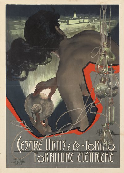 Reclameposter voor het Italiaanse verlichtingsbedrijf Cesare Urtis & Co. uit Turijn door Adolfo Hohenstein