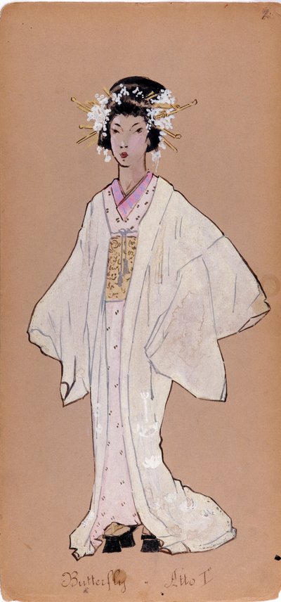 Kostuum van het personage Cio-Cio-San voor de opera "Madame Butterfly" van Giacomo Puccini door Adolfo Hohenstein