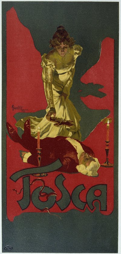 Poster door Hohenstein. "La Tosca" door Giacomo Puccini, gebaseerd op het drama van V. Sardou. door Adolfo Hohenstein