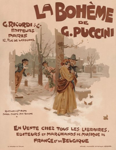 Poster voor de opera La Bohème door Giacomo Puccini door Adolfo Hohenstein