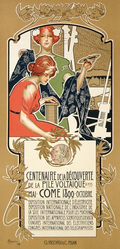 Reproductie van een poster die de Internationale Tentoonstelling van Elektriciteit adverteert door Adolfo Hohenstein