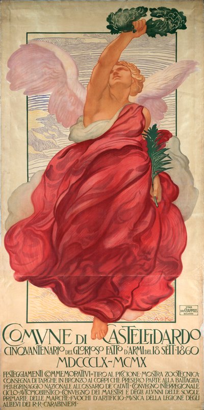Poster voor de vijftigste verjaardag van de slag bij Castelfidardo door Adolfo de Carolis