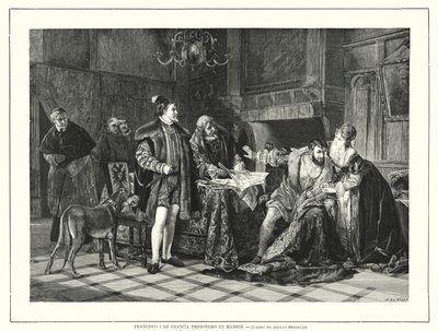 Koning Frans I van Frankrijk gevangen in Milaan na zijn nederlaag in de Slag bij Pavia door Adolph (after) Treidler