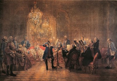 Concert voor fluit met Frederik de Grote in Sanssouci door Adolph Menzel