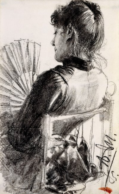 Dame met een waaier, 1885 door Adolph Menzel
