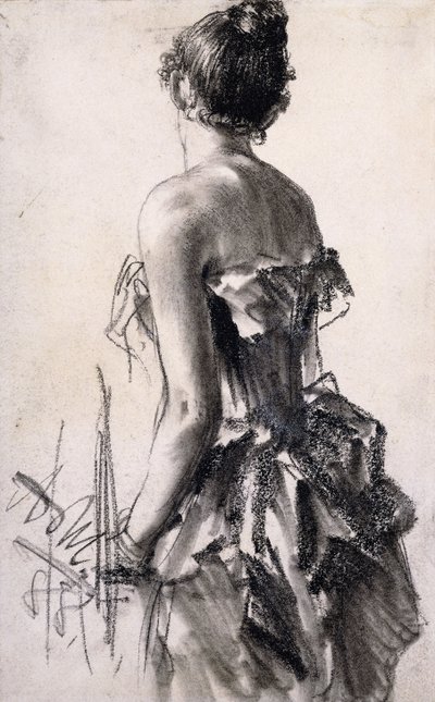 Achteraanzicht van een Vrouw door Adolph Menzel