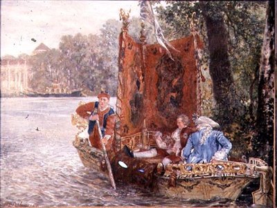 Riviertocht bij Rheinsburg, 1860 door Adolph Menzel
